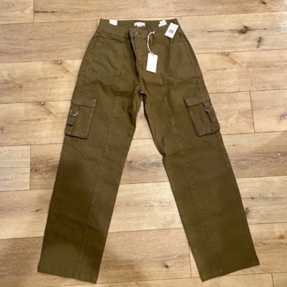 GOOD AMERICAN Cargo Pants Green Military Y2K Size 2 26 Small NEW Straight Leg. - Picture 3 of 6